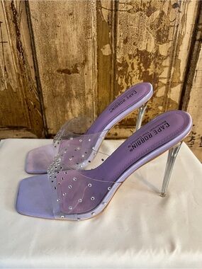 Lavender Rhinestone Heels Clear Strap Stiletto Barbiecore Size 8.5